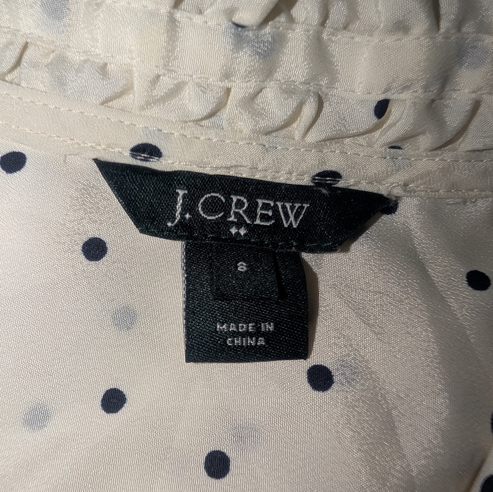 J. Crew Cream Sleeveless Ruffle Neck Polka Dot Blouse - Picture 3 of 7